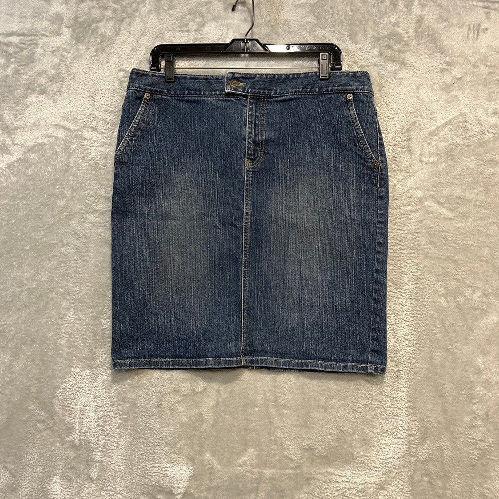 Ann Taylor LOFT Denim Skirt Women Size 12 Blue Knee Length Pencil Stretch